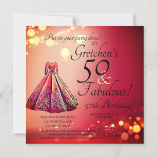 Invitation Magnétique Red Gold Sparkle 50 & Fabuleux 50e anniversaire