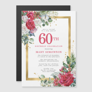 Invitation Magnétique Red Rose Gold Holly 60e anniversaire