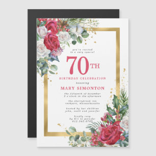 Invitation Magnétique Red Rose Gold Holly 70e anniversaire