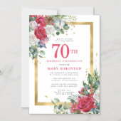 Invitation Magnétique Red Rose Gold Holly 70e anniversaire (Recto)