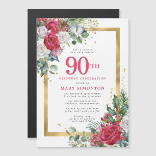 Invitation Magnétique Red Rose Gold Holly 90e anniversaire
