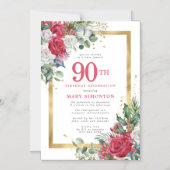 Invitation Magnétique Red Rose Gold Holly 90e anniversaire (Recto)