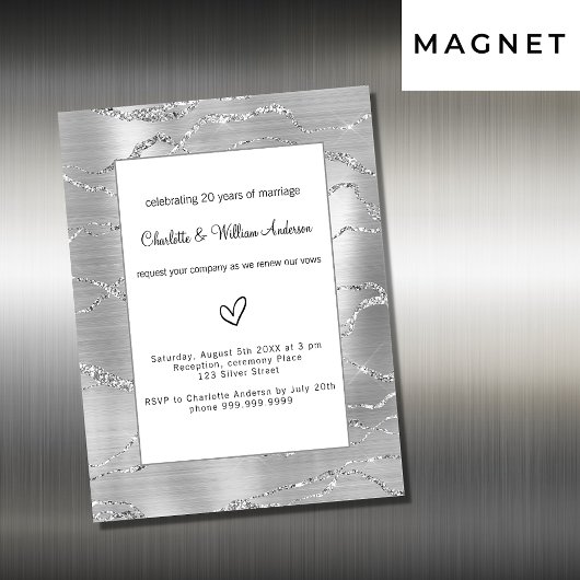 Invitation Magnétique Renouvellement voeu argent luxe mariage
