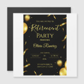 Invitation Magnétique Retraite élégante noir et or (Devant / Derrière)