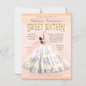 Invitation Magnétique Robe d'aquarelle Rosé rose or doux 16 anniversaire (Recto)