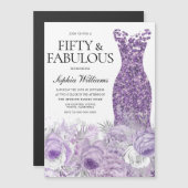 Invitation Magnétique Robe violette Floral Cinquante et fabuleux 50e ann (Devant / Derrière)