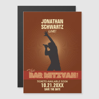 Invitation Magnétique Rock Star Bar Mitzvah Enregistrer la date en Brown