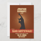 Invitation Magnétique Rock Star Bar Mitzvah Enregistrer la date en Brown (Recto)