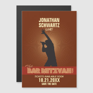 Invitation Magnétique Rock Star Bar Mitzvah Sauvez la date en Brown