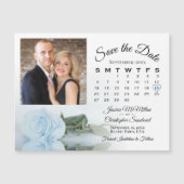 Invitation Magnétique Rose bleu clair Calendrier & Photo Date d'enregist (Devant)
