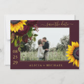 Invitation Magnétique Rose de tournesol script rustique enregistrer date (Recto)