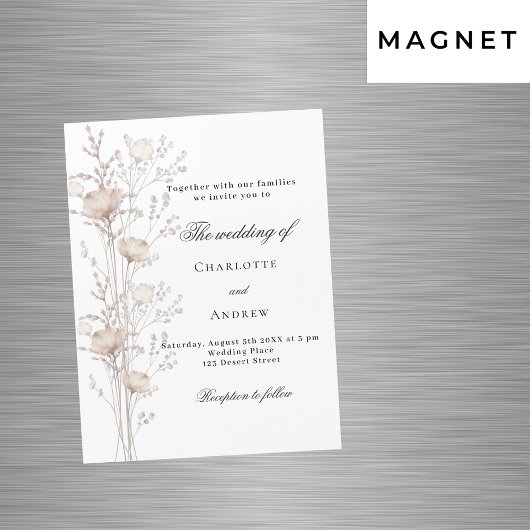 Invitation Magnétique rose mariage or blanc fleur sauvage luxe