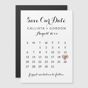 Invitation Magnétique Rose noir Calendrier Gold Heart Enregistrer la dat