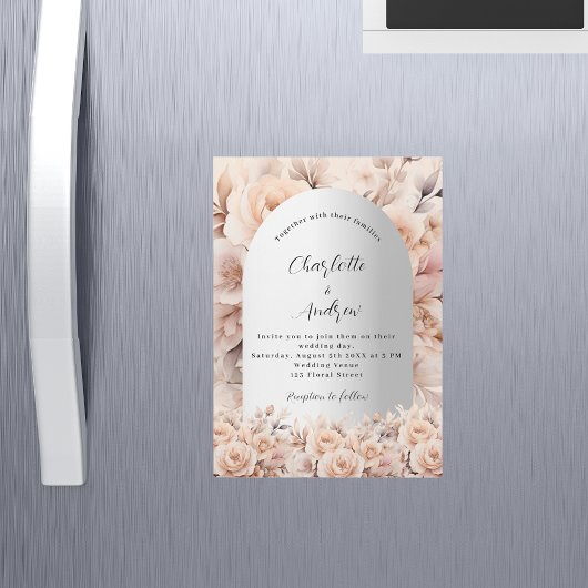 Invitation Magnétique Rose or argent rose arche fleurie luxe mariage