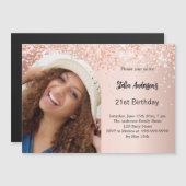 Invitation Magnétique Rose or photo arch confetti anniversaire (Devant / Derrière)