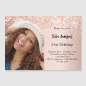 Invitation Magnétique Rose or photo arch confetti anniversaire (Devant)