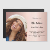 Invitation Magnétique Rose or photo arche anniversaire (Devant / Derrière)