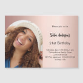 Invitation Magnétique Rose or photo arche anniversaire (Devant)