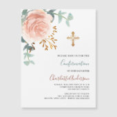 Invitation Magnétique Rose or rose fleurs or de luxe confirmation (Devant)