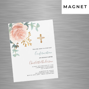 Invitation Magnétique Rose or rose fleurs or de luxe confirmation