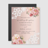 Invitation Magnétique Rose or rose floraux dentelle réception de mariage (Devant / Derrière)