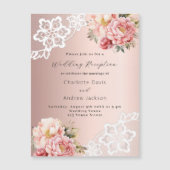 Invitation Magnétique Rose or rose floraux dentelle réception de mariage (Devant)