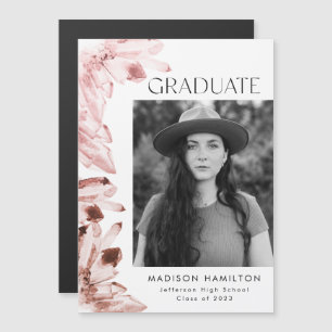 Invitation Magnétique Rose Quartz Watercolor Crystals Photo Graduation