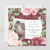 Invitation Magnétique Roses rose vif bordeaux mariage photo enregistrer (Recto)