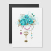 Invitation Magnétique Roses turquoise avec touches (Devant / Derrière)