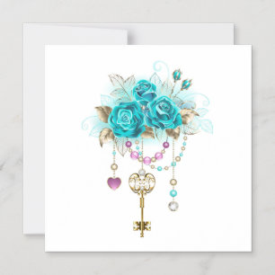 Invitation Magnétique Roses turquoise avec touches