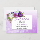 Invitation Magnétique Roses violets Enregistrer le aimant Mariage de dat (Recto)