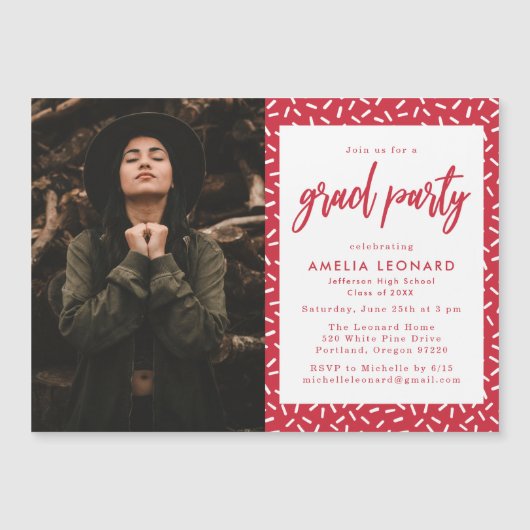 Invitation Magnétique Rouge | Scripté Photo Graduation Party (Devant)