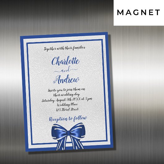 Invitation Magnétique Royal bleu argenté élégant mariage de luxe