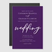 Invitation Magnétique Royal Purple White Typographie Mariage du soir (Devant / Derrière)