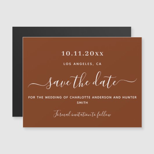 Invitation Magnétique Rust brûlé mariage orange enregistrer la date aima (Devant / Derrière)