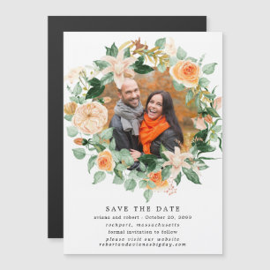 Invitation Magnétique Rustic Autumn Wreath Photo Wedding Enregistrer La