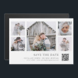 Invitation Magnétique Rustic Chic Multi Photo Grid QR Code Enregistrer l<br><div class="desc">Ce mariage élégant de style rustique sauve la carte magnétique de la date dispose d'un collage photo de cinq avec un simple arrière - plan blanc et classique, texte gris foncé. Il y a aussi un code QR scannable pour que vous puissiez visiter votre site mariage pour plus de détails...</div>