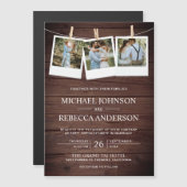 Invitation Magnétique Rustic Country Grange Wood Photo Collage Mariage (Devant / Derrière)