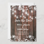 Invitation Magnétique Rustic Lace String Lights Wedding Save the Date (Recto)
