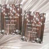 Invitation Magnétique Rustic Lace String Lights Wedding Save the Date