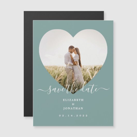 Invitation Magnétique Rustic Mint Green Photo Mariage Enregistrer La Dat (Devant / Derrière)