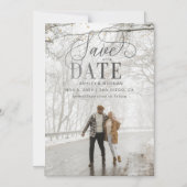 Invitation Magnétique Rustic Modern Silver Script Photo Enregistrer la d (Recto)