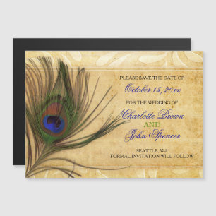 Invitation Magnétique Rustic Peacock Mariage en plume enregistrer la dat