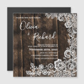 Invitation Magnétique Rustic Wood and White Lace Floral Wedding (Devant / Derrière)