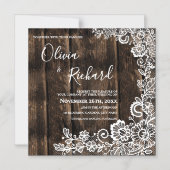 Invitation Magnétique Rustic Wood and White Lace Floral Wedding (Recto)