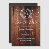 Invitation Magnétique Rustic wood string lights Save the Date (Devant / Derrière)