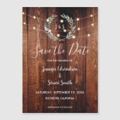 Invitation Magnétique Rustic wood string lights Save the Date (Devant)