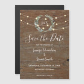 Invitation Magnétique Rustic wood string lights Save the Date (Devant / Derrière)