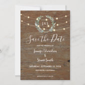 Invitation Magnétique Rustic wood string lights Save the Date (Recto)