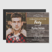 Invitation Magnétique Rustic Woodsy Photo Graduation Party (Devant / Derrière)